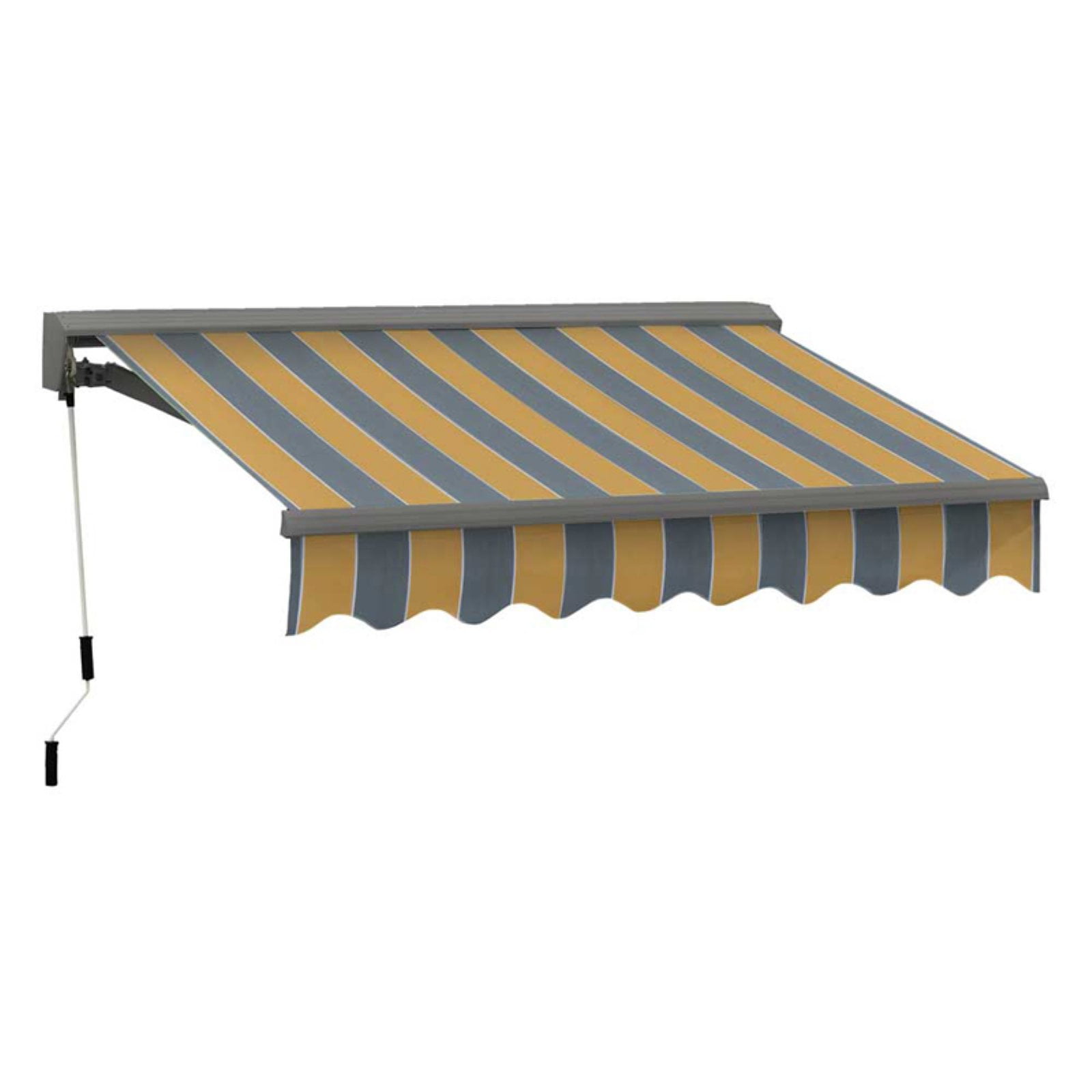 Forest Green and Beige Striped Motorized Retractable Patio Awning
