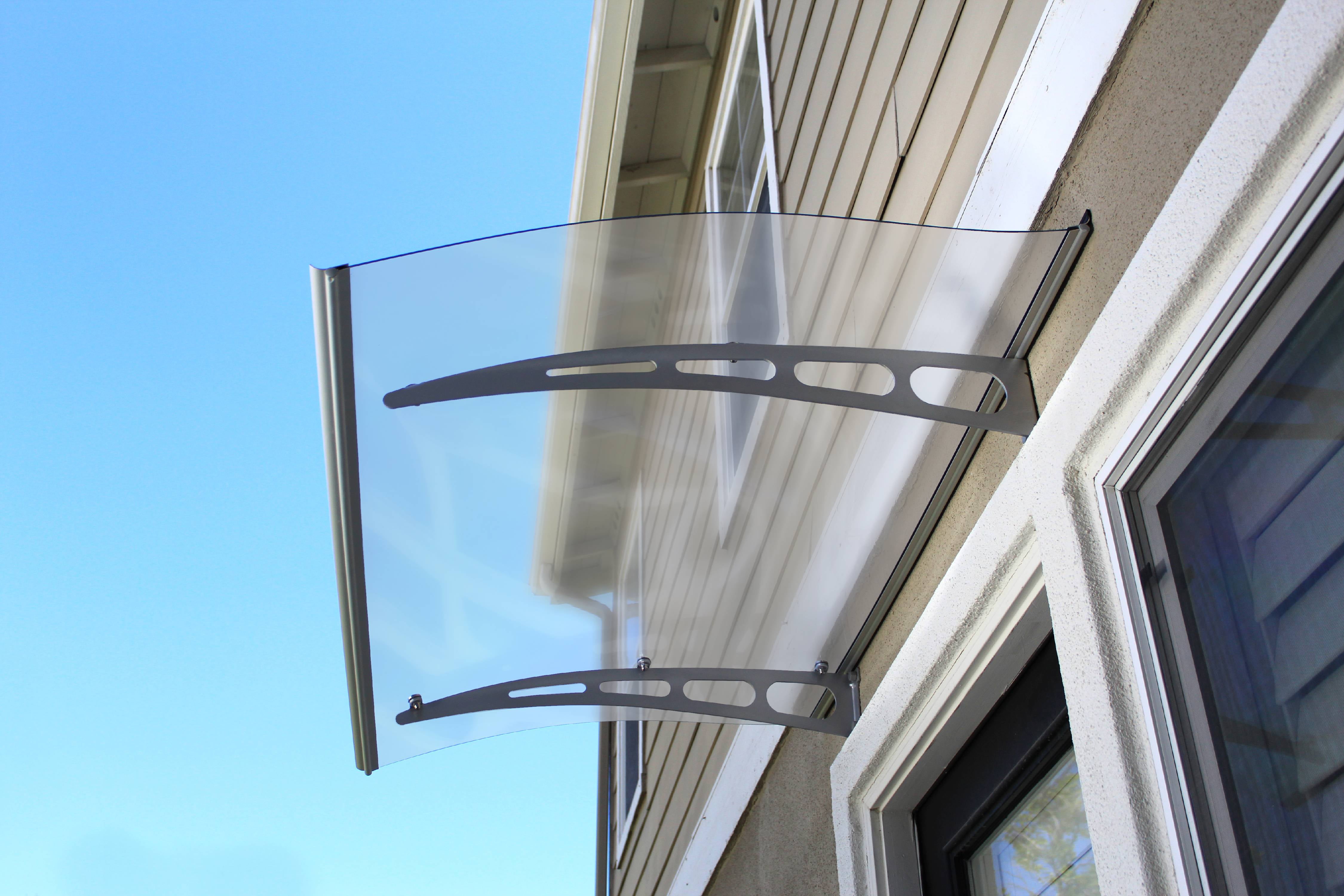 ADVANING 59"x35" Solid Polycarbonate Door Awning, PA Series, Frosted Sheet, Aluminum Brackets, DA5935-PSS3A