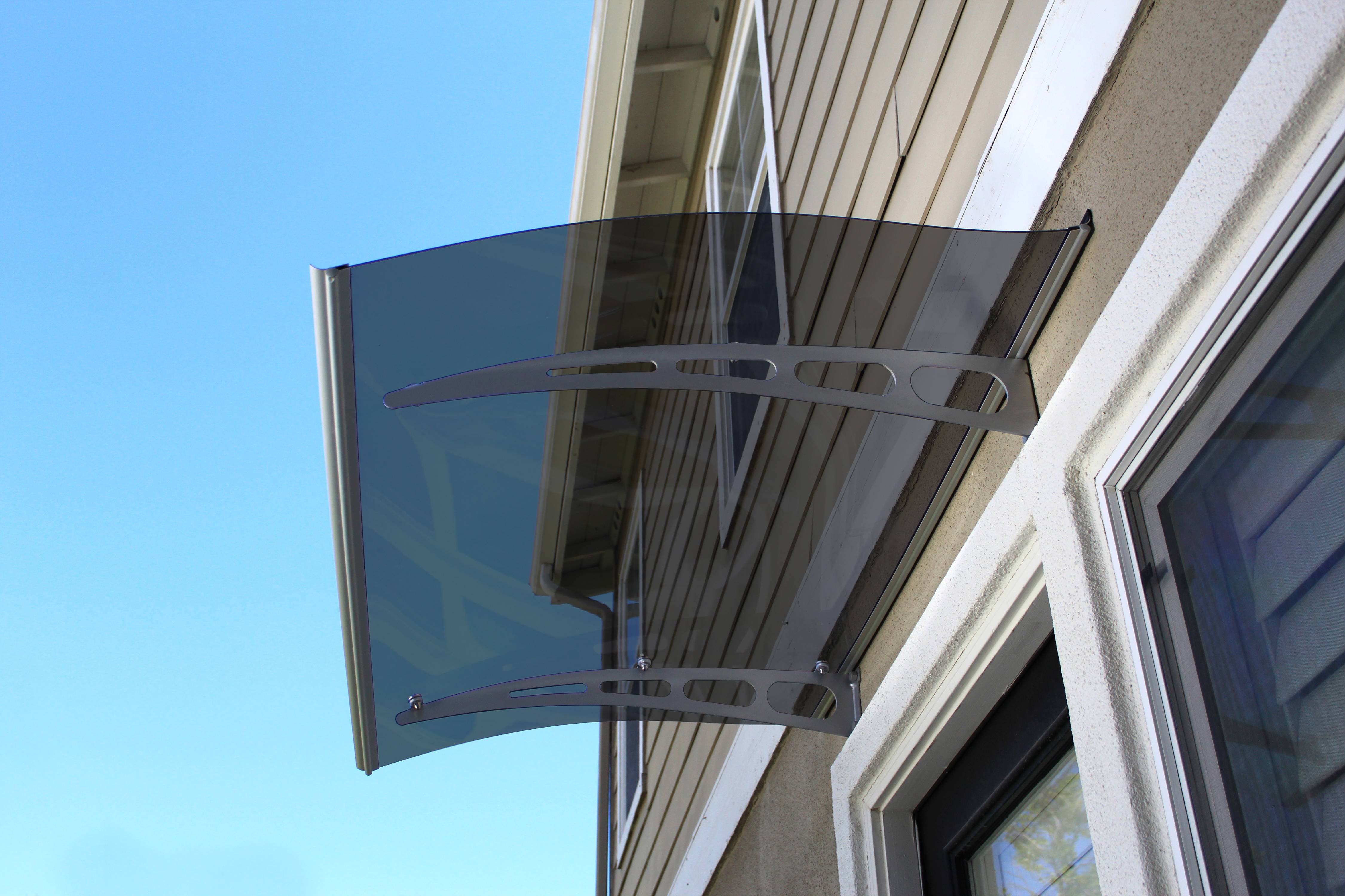 ADVANING 59"x35" Solid Polycarbonate Door Awning, PA Series, Tinted Gray Sheet, Aluminum Brackets, DA5935-PSS2A