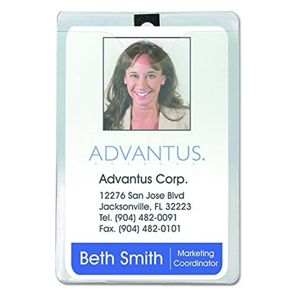 ADVANTUS Security and ID Badge Holder with Clip, Vertical, 3 x 4" Insert Size, Vinyl, Box of 50 (75457)