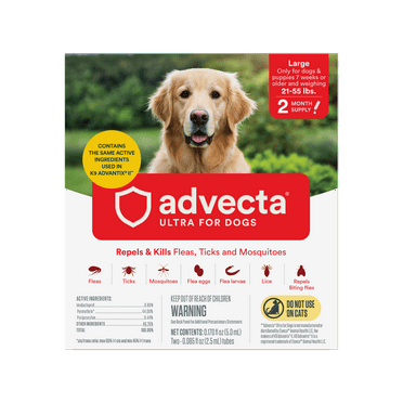 ADVECTA Ultra Flea and Tick Protection Topical Treatment for Large Dogs, 21-55lbs, 2 Month Supply