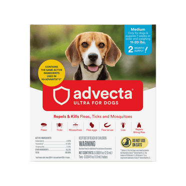 ADVECTA Ultra Flea and Tick Protection Topical Treatment for Medium Dogs, 11-20lbs, 2 Month Supply