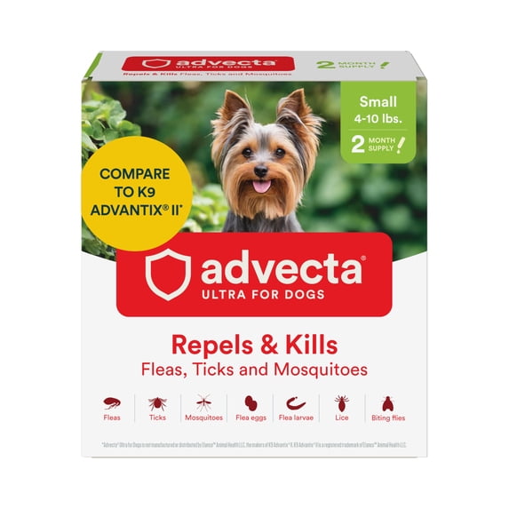 Advecta Ultra Flea and Tick Prevention for Dogs - Small Dog Flea and Tick Treatment & Control - Mosquito Repellent - Fast Acting Waterproof Topical Drops, 2 Month Supply
