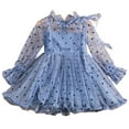 thumbnail image 1 of ADVEN 120cm Baby Girl Dress Summer Long Sleeve Mesh Toddler Clothes Birthday Party Hot Weather Travel Decorative Kids Children Dark Blue, 1 of 10
