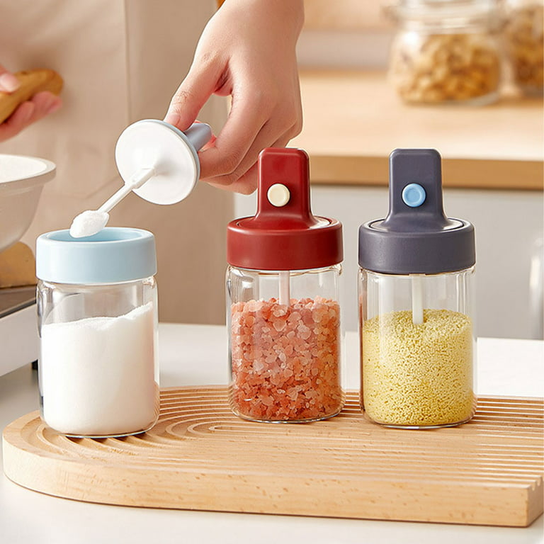 ADVEN ABS Spice Jar Reusable Washable Heats-resistant Colorful Silicone  Sealing Seasoning Container Indoor Kitchen Salt Shaker Can Light Blue 