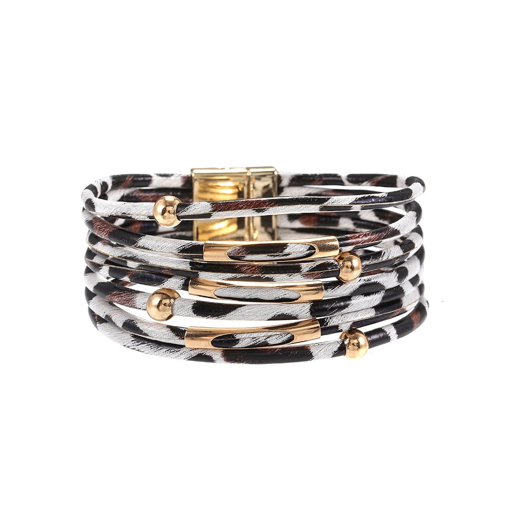 Tssuoun Bracelets Multi-layers Leather Charm Multi-colored Leopard Print  Bangle Bead Accessories Party Decoration Wristband Jewelry White -  Walmart.com, image size:1020x1020