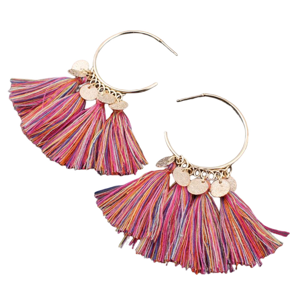 ADVEN Chandelier Earrings Bohemian Sector Shape Tassel Ear Dangle Fringe Hoop Valentines Day Gift for Beach Girls Accessories Assorted Colors - image 1 of 8