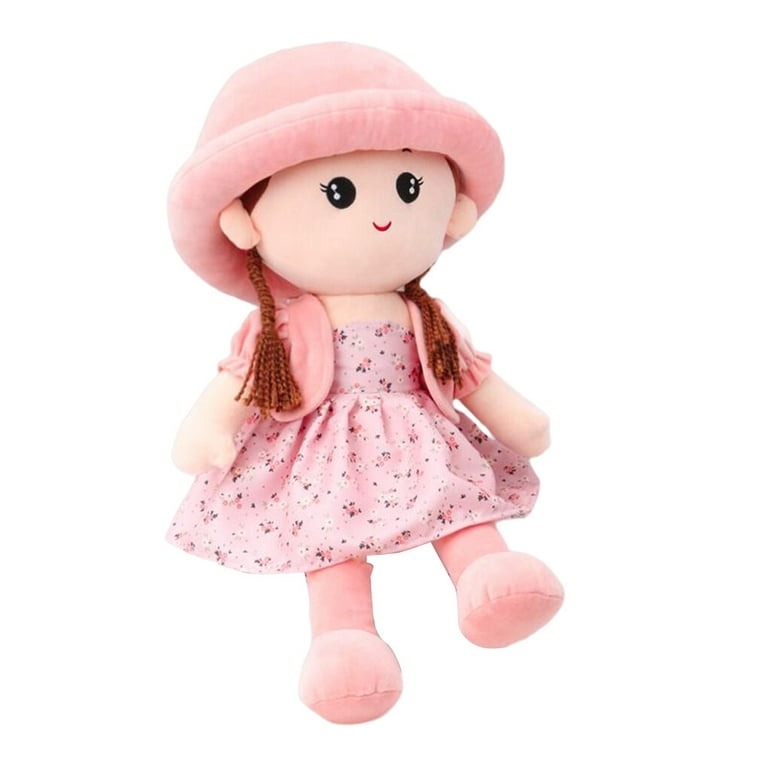 ADVEN Doll Toy Adorable Young Girls Playthings Children Stuffed Dolls  Supple Filling Plush Toys Birthday Gift Home Sofa Decoration Pink