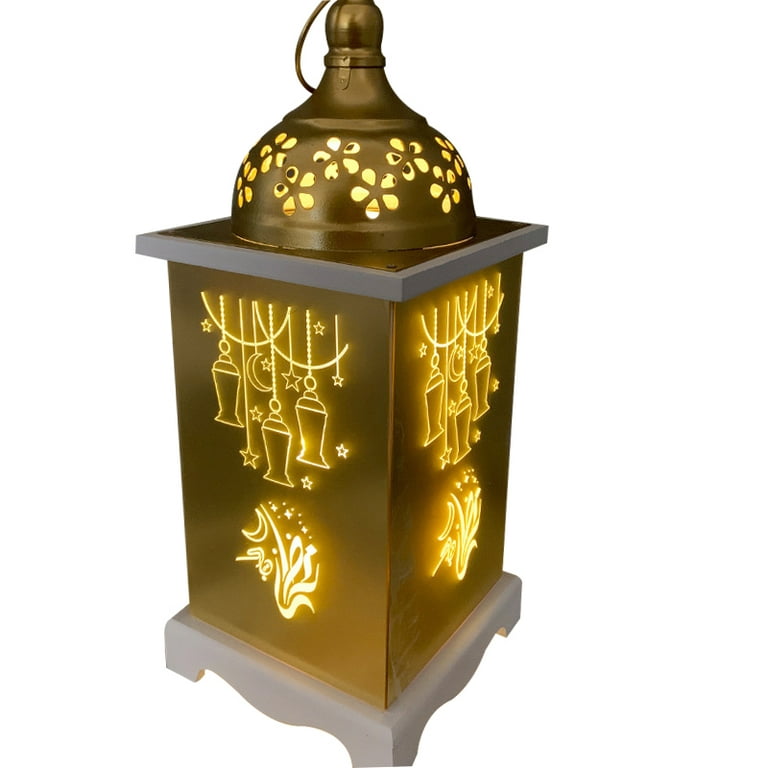 ADVEN Ramadan Led Wind Lantern Ramadan Lamp Metal Wooden Acrylic Ornament  For Arabic Muslim 