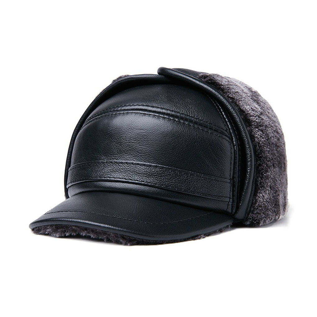 ADVEN Winter Caps Leather Middle Old Aged Fleece Lining Warm Earmuffs  Headgear Vintage Style Thermal Hat Outdoor Walking Daily Wear Dark brown  XL{57-58} 