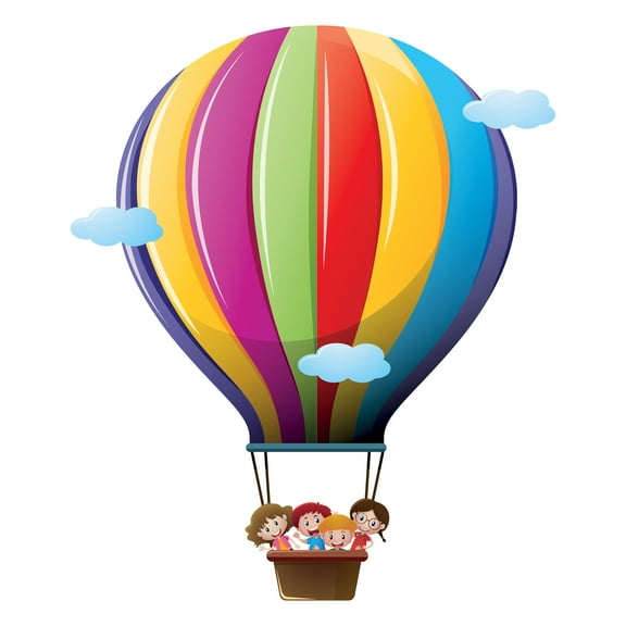 ADVENTURE - Adhesive Vinyl Art Home Living Room Multicolored Hot Air Balloon Decoration - Children Clouds Sky Design Removable Wall Decal - Kids Bedroom Easy To Apply Wall Décor Sticker 32" x 40"