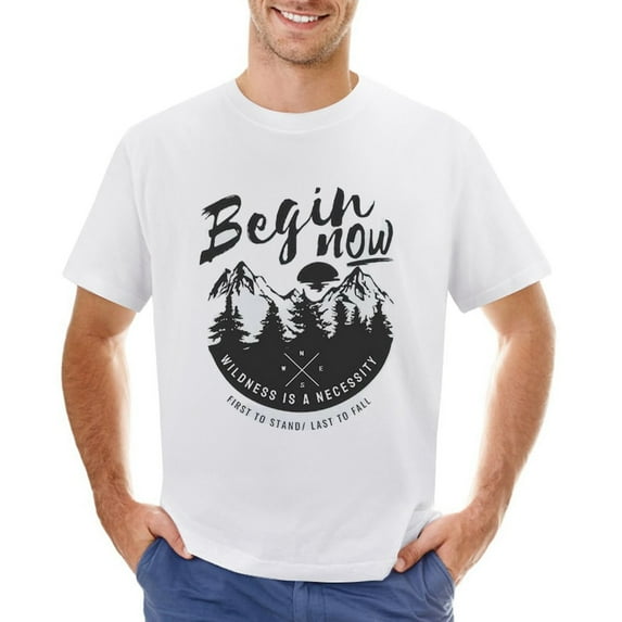 ADVENTURE BEGIN NOW Vintage T-shirt Mens Cotton Classic Crewneck Short Sleeve Tees Unisex White M