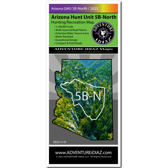 ADVENTURE IDIAZ Arizona Hunt Unit 5B North Map - Trails & Navigation for Hiking & Hunting