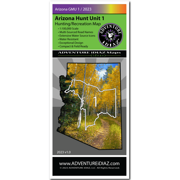 ADVENTURE IDIAZ Arizona Hunt Unit 1 Map - Hiking, Hunting, Recreation Map