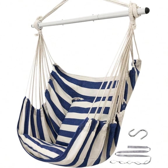 ADVOKAIR Hammock Chair Hanging Chair Swing Large Indoor With AntiSlip Steel Spread Bar And PocketMax 500lbs2 Cushions Perfect For Bedroom Outdoor Patio Porch Backyard