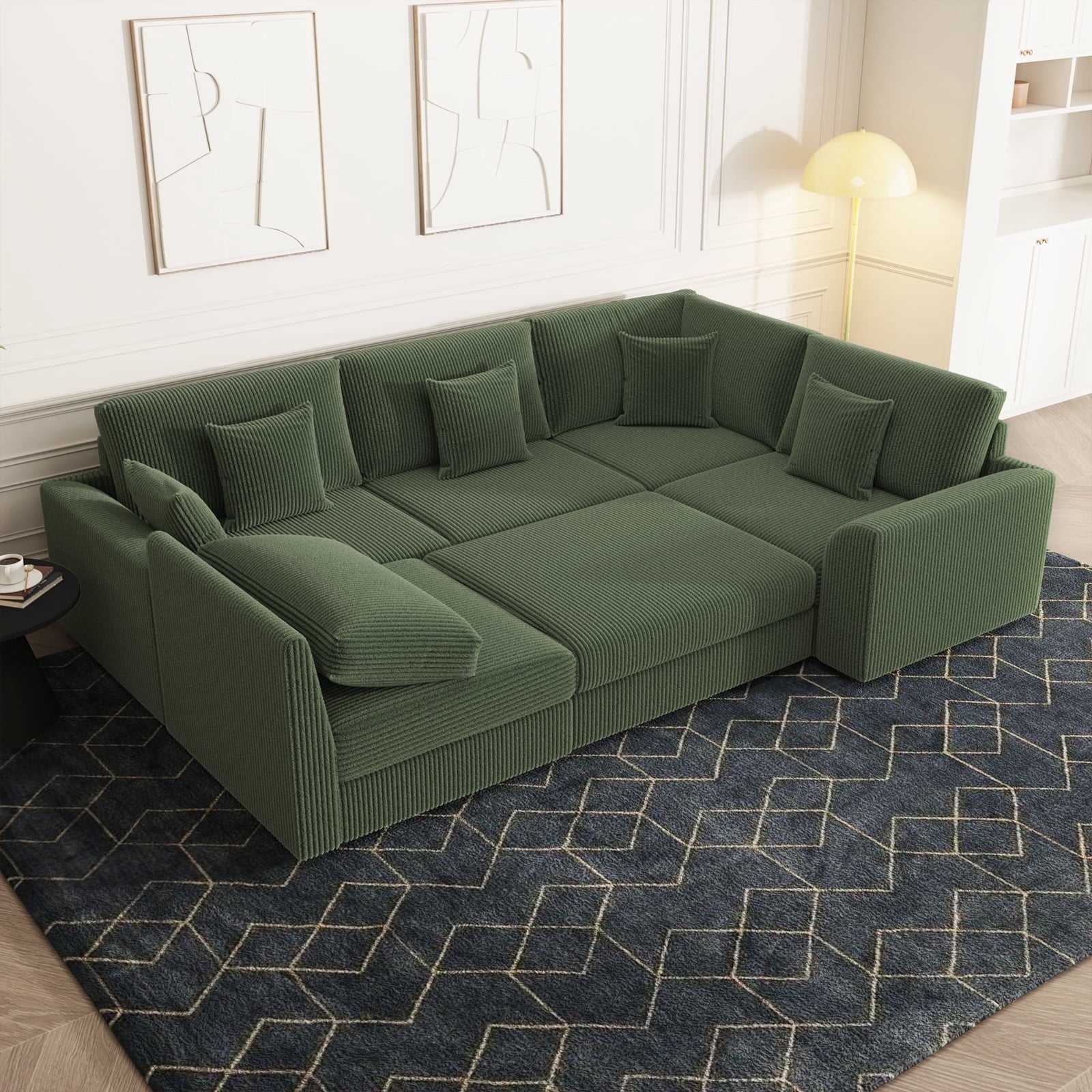 ADVWIN 146" Oversized Corduroy Modular Sectional Sofa - 6 Seats, Convertible Sleeper Lounge ...
