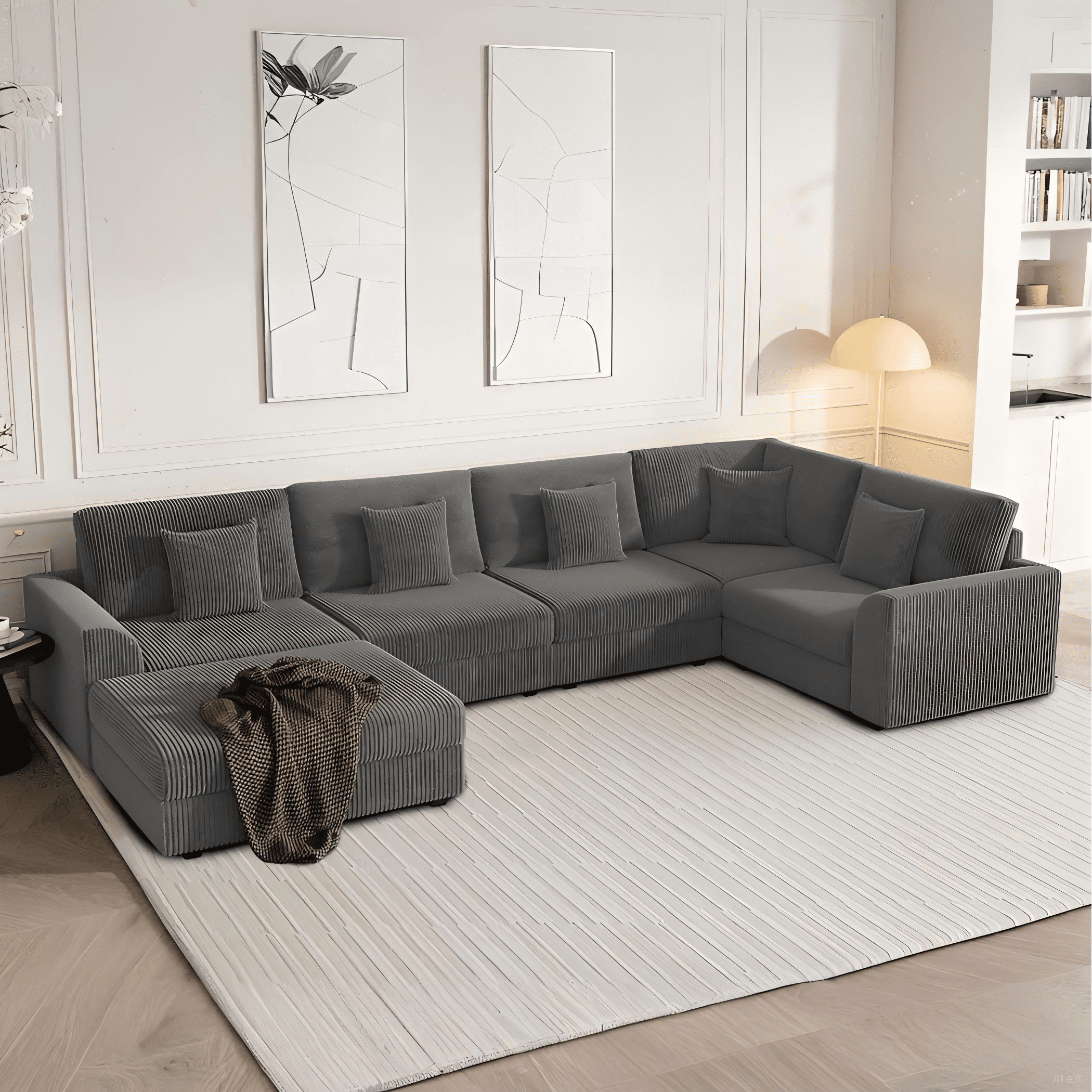 ADVWIN 146" Oversized Corduroy Modular Sectional Sofa - 6 Seats, Convertible Sleeper Lounge ...