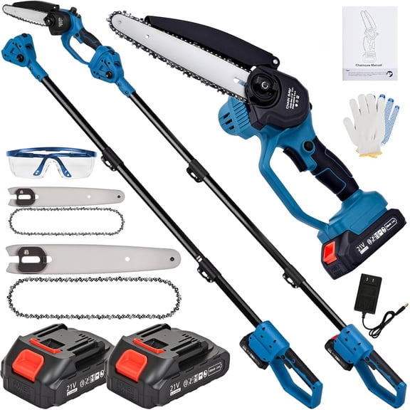 ADVWIN 2-in-1 Electric Pole Saw & Mini Chainsaw, 6" & 8" Cordless Chainsaw with Extension Pole, 2×21V Batteries, Tree Trimmer & Pruning Tool — Great Holiday Gift for Dad, Husband & DIY Homeowners