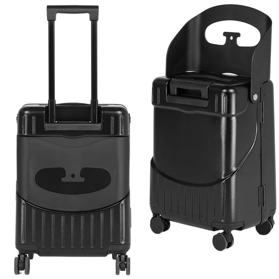 Advwin 20" Carry on Luggage with Seat for Kids, Hardside Lightweight Ride on Suitcase with 4 Spinner Wheels & TSA Lock for Travel, Black