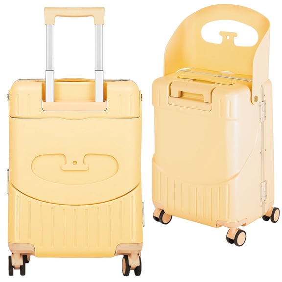 Advwin 20" Carry on Luggage with Seat for Kids, Hardside Lightweight Ride on Suitcase with 4 Spinner Wheels & TSA Lock for Travel, Yellow