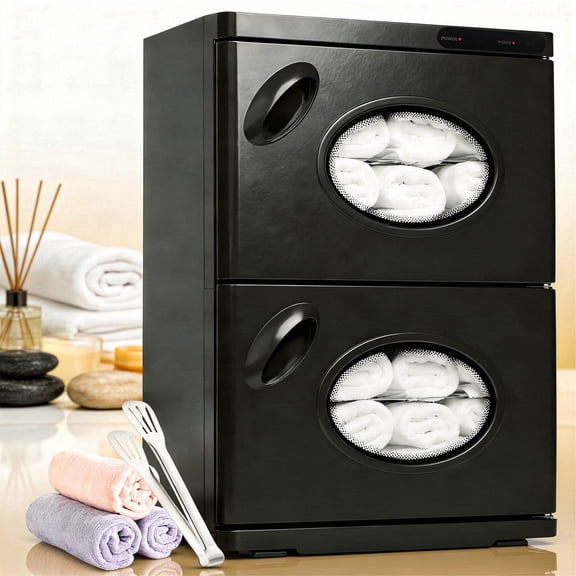 ADVWIN 46L Hot Towel Warmer Cabinet with Window, Double Cabinet Large Capacity with Heating for Spa, Salon, Bathroom - Professional Use for Estheticians (Black)