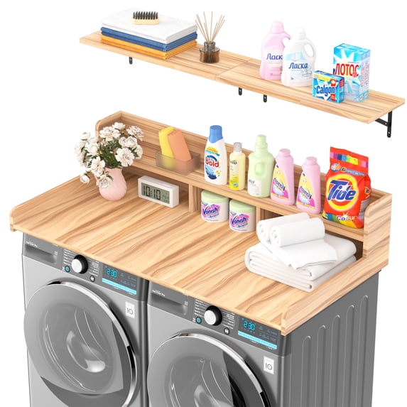 ADVWIN 54" Washer Dryer Countertop with 2-Layer Shelves and Storage Shelf, Laundry Room Countertop Set