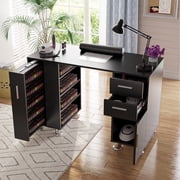 Advwin Manicure Table Nail Desk, Beauty Salon Station with Dust Collector, Wrist Cushion, Drawers, Shelves & Storage Cabinet