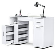 Advwin Manicure Table Nail Desk Station with Dust Collector, Glass Top & Wrist Cushion, Acetone Resistant Nail Table with Wheels & Storage Cabinet