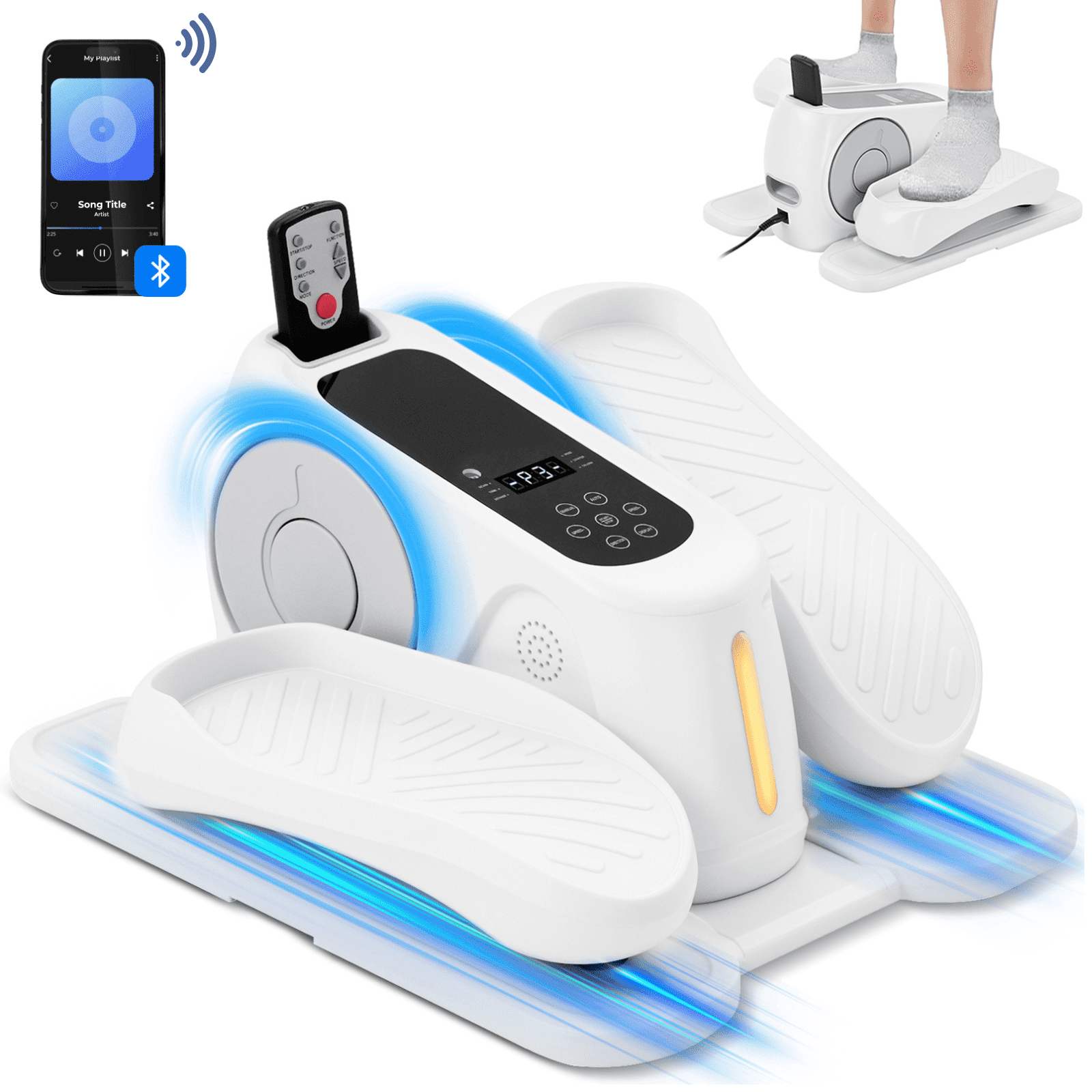 ADVWIN Music Under Desk Elliptical Machine, Electric Leg Exericser While Sitting for Seniors, Seated Pedal Exerciser with Remote Control, Portable Training Equipment for Home Office
