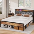 thumbnail image 1 of ADVWIN Queen Bed Frame with Charging Station - Metal Platform, Upholstered Headboard, 10.2” Storage, No Box Spring Required, 1 of 8