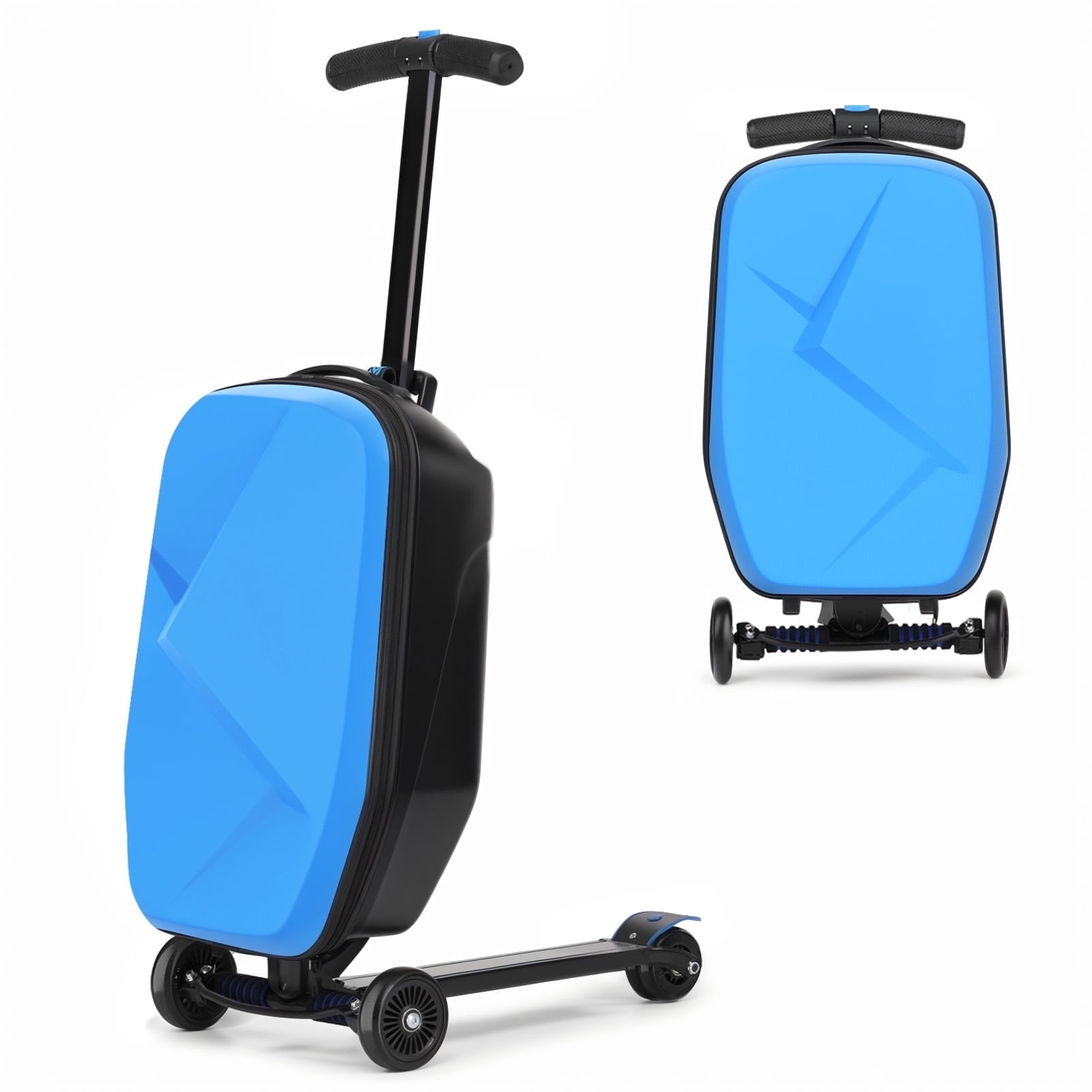 Advwin Scooter Luggage for Kids & Adults, Hardside Ride on Suitcase for Kids Ages 4-15 Multifunctional Lightweight Foldable Carry on Luggage with Wheels Ride on for Children Teenagers, Light Blue