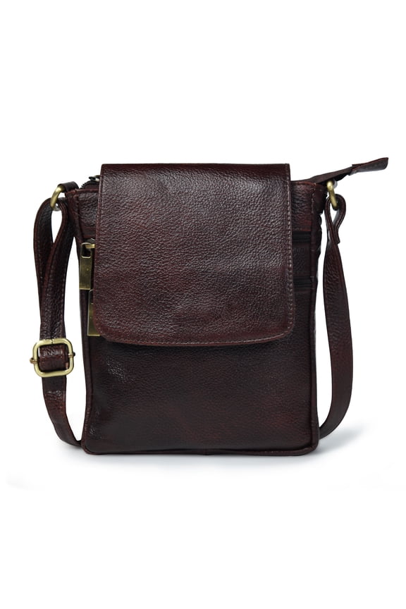 ADYAN Brown Genuine Leather Crossbody Messenger Bag for Men and Women Travel Shoulder Bag with Adjustable Straps Compact Stylish Everyday Pouch for Office Work and Casual Use 7x8.5x1.5 Inch