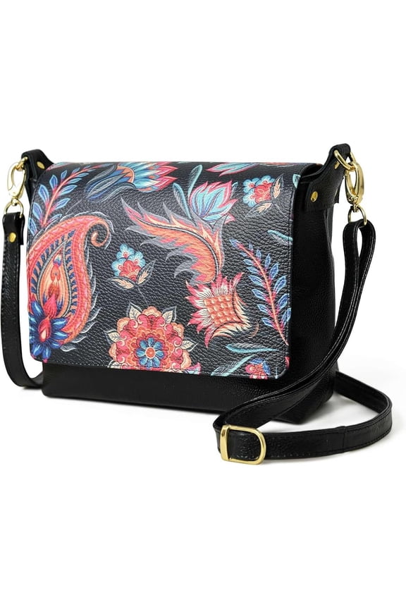 ADYAN Handmade Full Grain Soft Leather Floral Printed Cross body Sling Bag for Women