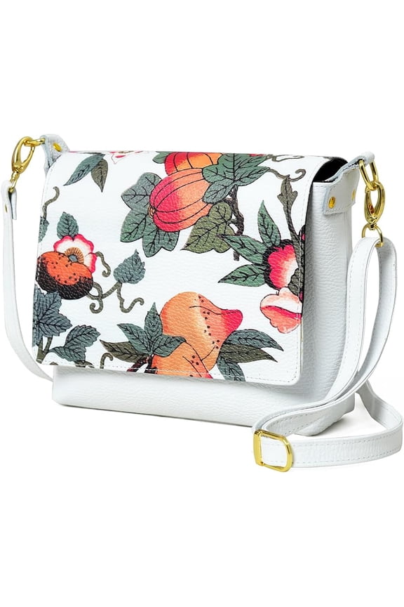ADYAN Handmade Full Grain Veg Tan Soft Leather Floral Printed Crossbody Sling Bag for Women