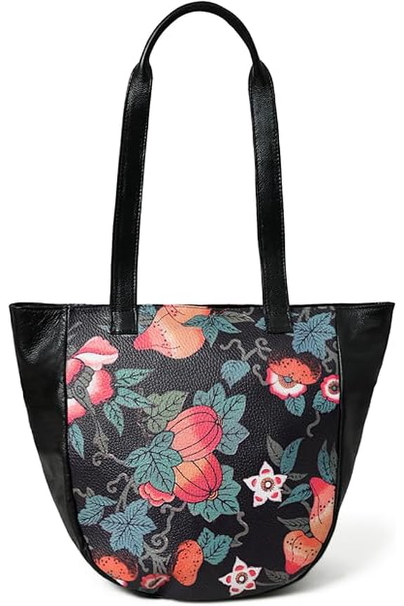 ADYAN Handmade Full Grain Veg Tan Soft Leather Floral Printed Shoulder Tote Bag for Women