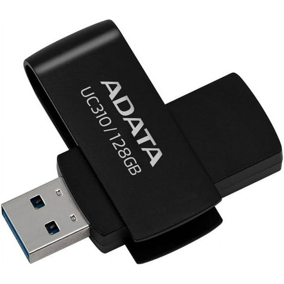 AData UC310 USB 3.2 Flash Drive - Black Capless Swivel 128GB - UC310-128G-RBK