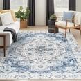 thumbnail image 1 of ADecor Washable Rug 5x7, Vintage Distressed Floral Area Rug for Living Room, Large Soft Non-Slip Low Pile Stain Resistant Indoor Carpet for Bedroom, Dining Room, Hallway, Office, Entryway - Blue, 1 of 7