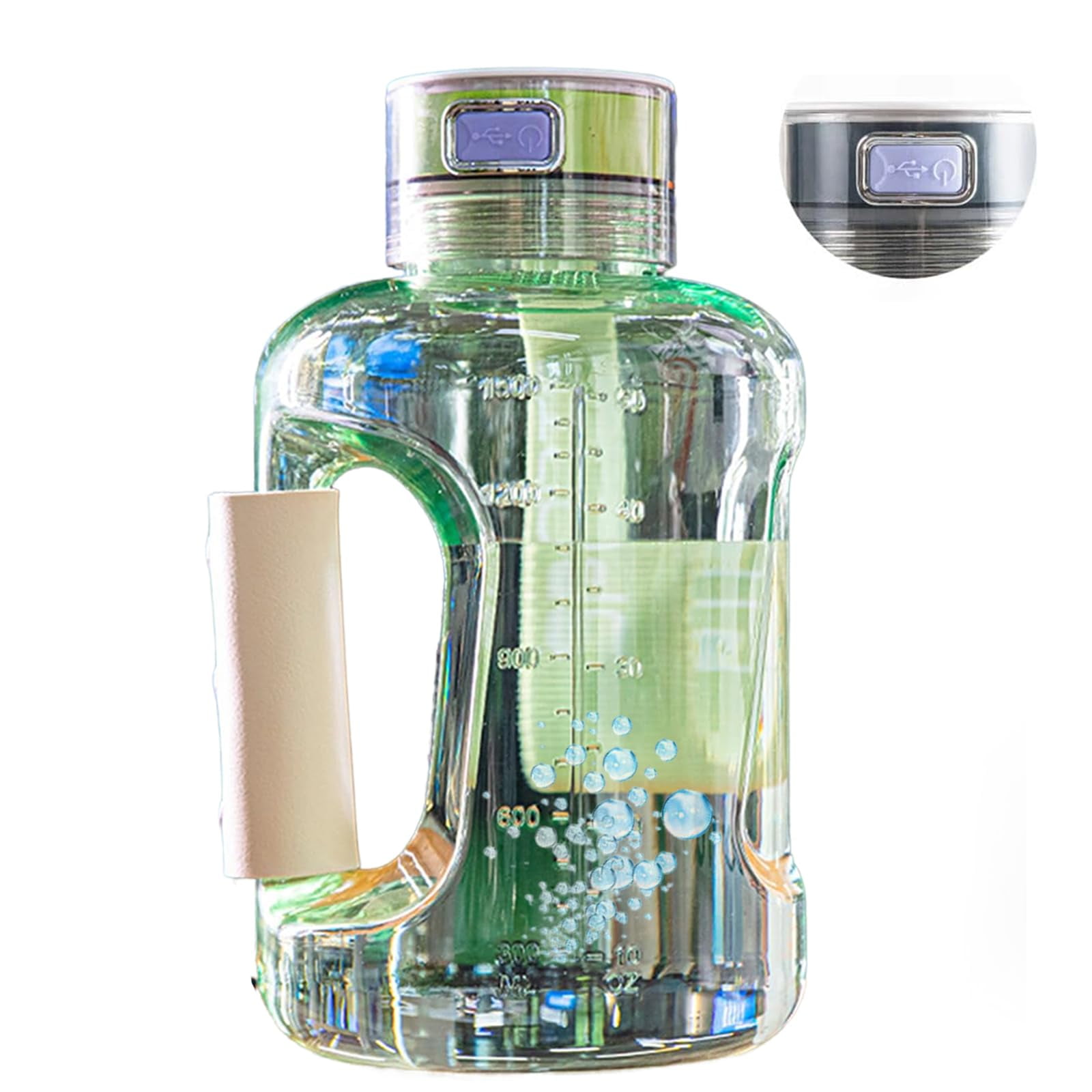 ADruer 1.5L Hydrogen Water Bottle Generator, Portable Water Ionizer Generator Hydrogen Rich Water Glass Health Cup, USB Rechargeable Hydrogen Water Bottle for Home Office Travel, Gifts (Green)