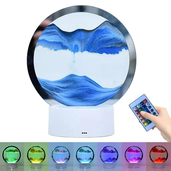 ADruer 3D Dynamic Sand Art Liquid Motion Sandscapes, LED Moving Sand Art Picture in Motion Round Glass Deep Sea Landscape, Flowing Sand Frame Relaxing Desktop Home Office Work Decor, Gifts