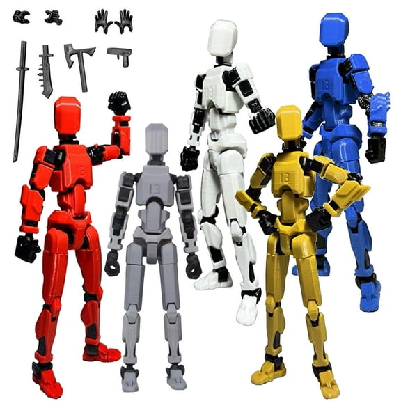 ADruer Action Figures Stick Robot Action Figure 3D Printed Robo Multi-Jointed Movable, Action Figure Articulated for Collectors Desktop Decorations Game Lovers Gifts (Assembled-5Pc)