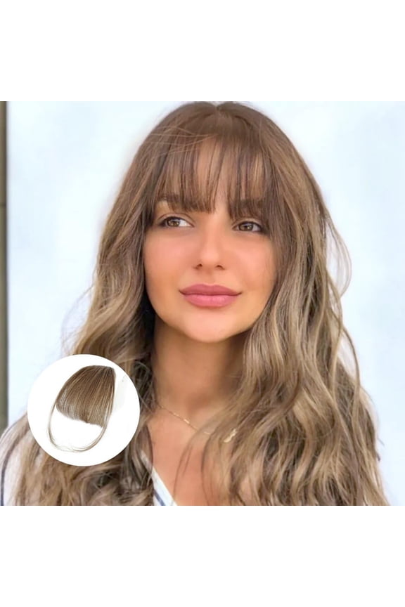 Bangs Hair Clip, Air Bangs Fringe, Clip in Bangs Real Human Hair, Brown Fake Bangs Hair Wispy Bangs Clip in Hair Extensions for Women Girls Daily Wear (Light Brown)