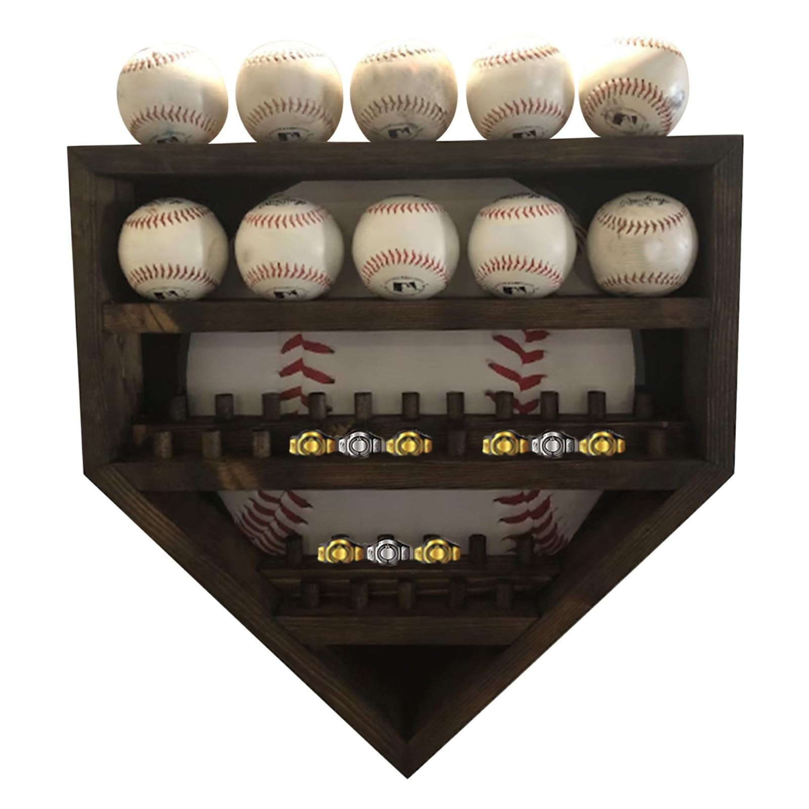 Traditional store Baseball and Ring Display - Holds 44 Rings/Medals and 11 Baseballs and Matching Baseball medal or hat hanger