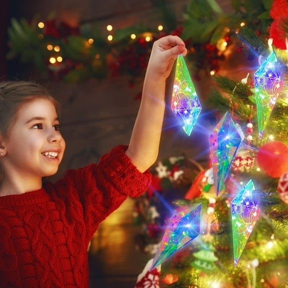 ADruer Christmas Tree Decoration Colorful Crystal Lights Ornaments, Hanging Ice Pick Icicle Pendants for Xmas Tree New Year Party Home Decor Supplies (1pack)