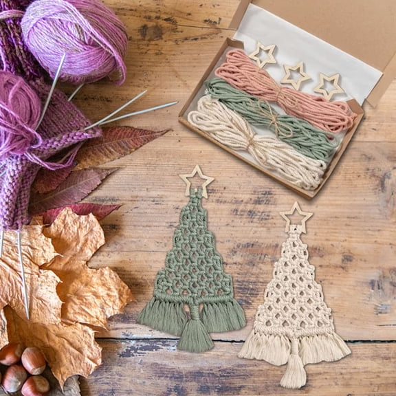 ADruer DIY Craft Christmas Tree Christmas Mini Macrame Wall Hanging Boho Christmas Ornaments Kit Handmade Cotton Rope Woven Christmas Tree Tassel Decor for Xmas Tree Home Decorations