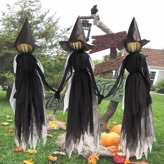 ADruer Decorations Outdoor, 3Pcs Scary Holding Hands Screaming Witches with Stakes, Sound-Activated Sensor Witch for Yard Decor Outdoor Creepy Party Supplies Decor