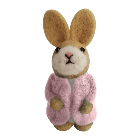 ADruer Easter Bunny Wool Felted Bunny, Easter Decorations, Bunny Stuffed Animal, Cute Handcraft Felted Animal Figurine for Spring Easter Decor Gifts Easter Egg Stuffer (Pink)