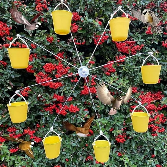 ADruer Ferris Wheel Bird Feeder, Ferris Wheel Hummingbird Feeder Outdoor with 8 Buckets, Spinning Bird Feeder Squirrel Proof Outdoor Hanging Decorative, Backyard Birding & Wildlife (Yellow)