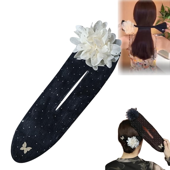 ADruer Hair Bun Maker French Embroidered Flower Hair Bows, Hair Bun Maker Deft Bun for Hair Twister, Hair Clip Ball, Flower Hair Bun Roller for Long Thick Hair Accessories for Women Girls (#2)