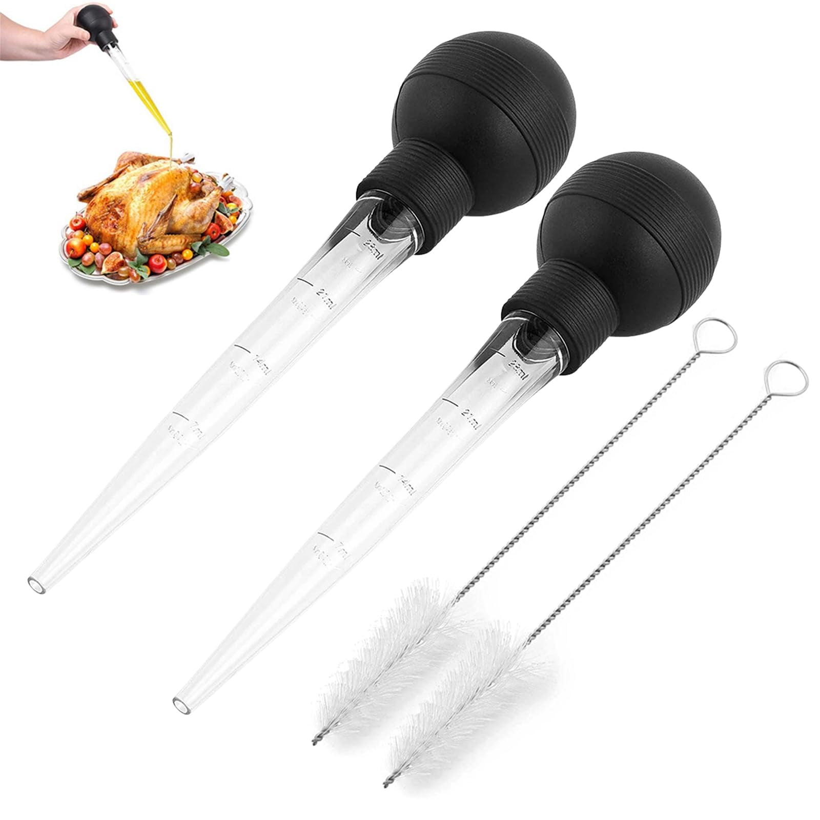 ADruer Large Turkey Baster with Cleaning Brush, Turkey Baster Syringe Tool for Cooking, Easy to