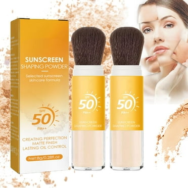 ADruer Mineral Powder Foundation Sunscreen, SPF 50 Loose Powder Sunscreen Setting Powder, Mineral Brush Powder, Oil Control Natural Matte Finish Powder Sunscreen For Face Makeup (2pc)